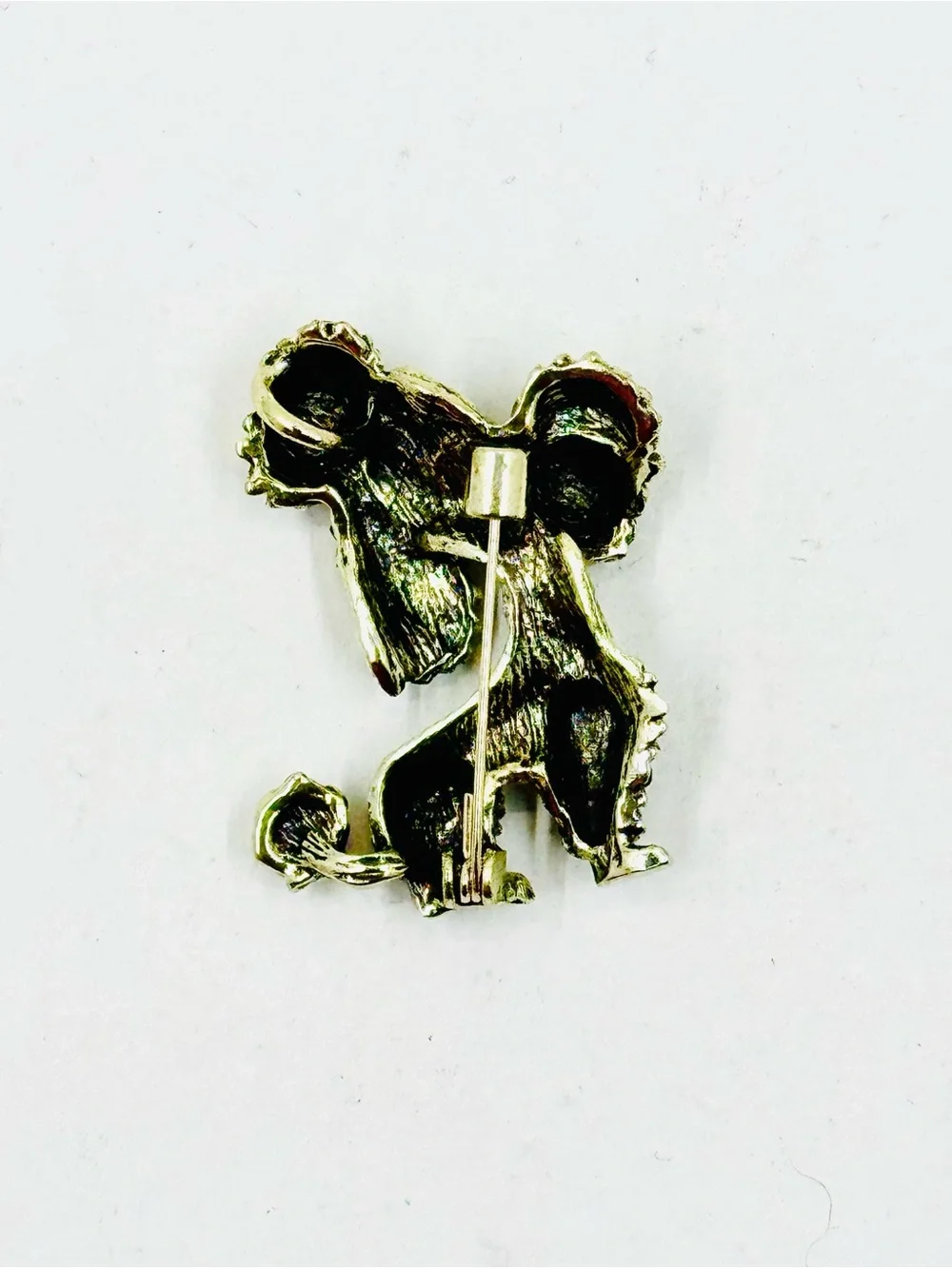 Antiqued Gold Tone Textured Poodle Brooch Pendant